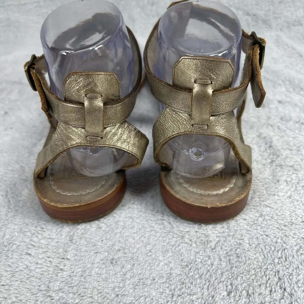 Frye Sandals Womens 7.5 Gold‎ Leather Rachel T Strap Strappy Boho